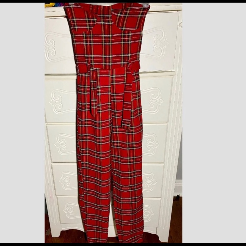 Size small red plaid jumpsuit